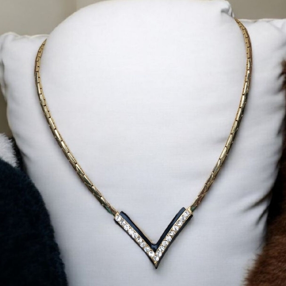 Vintage Enameled Crystal Chevron Necklace - Picture 2 of 7
